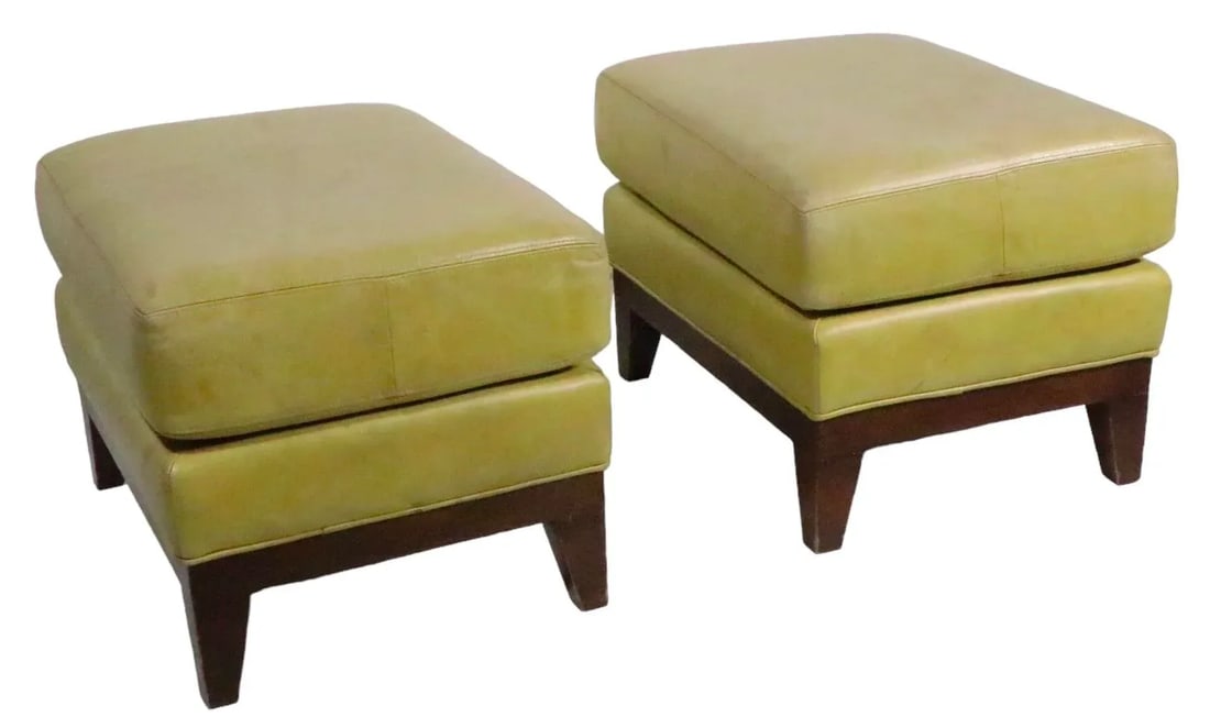 Pr. Leather Ottomans on Solid Wood Base C 1970/1980's - 9