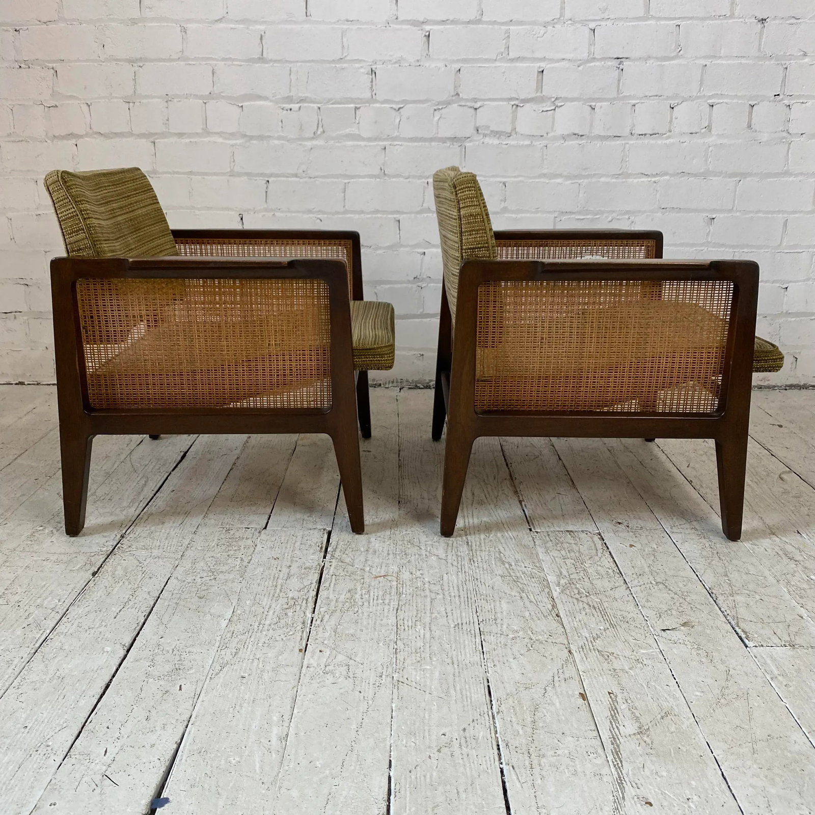 Pair of Cane Sided Lounge Chairs by Edward Wormley for Dunbar - 2