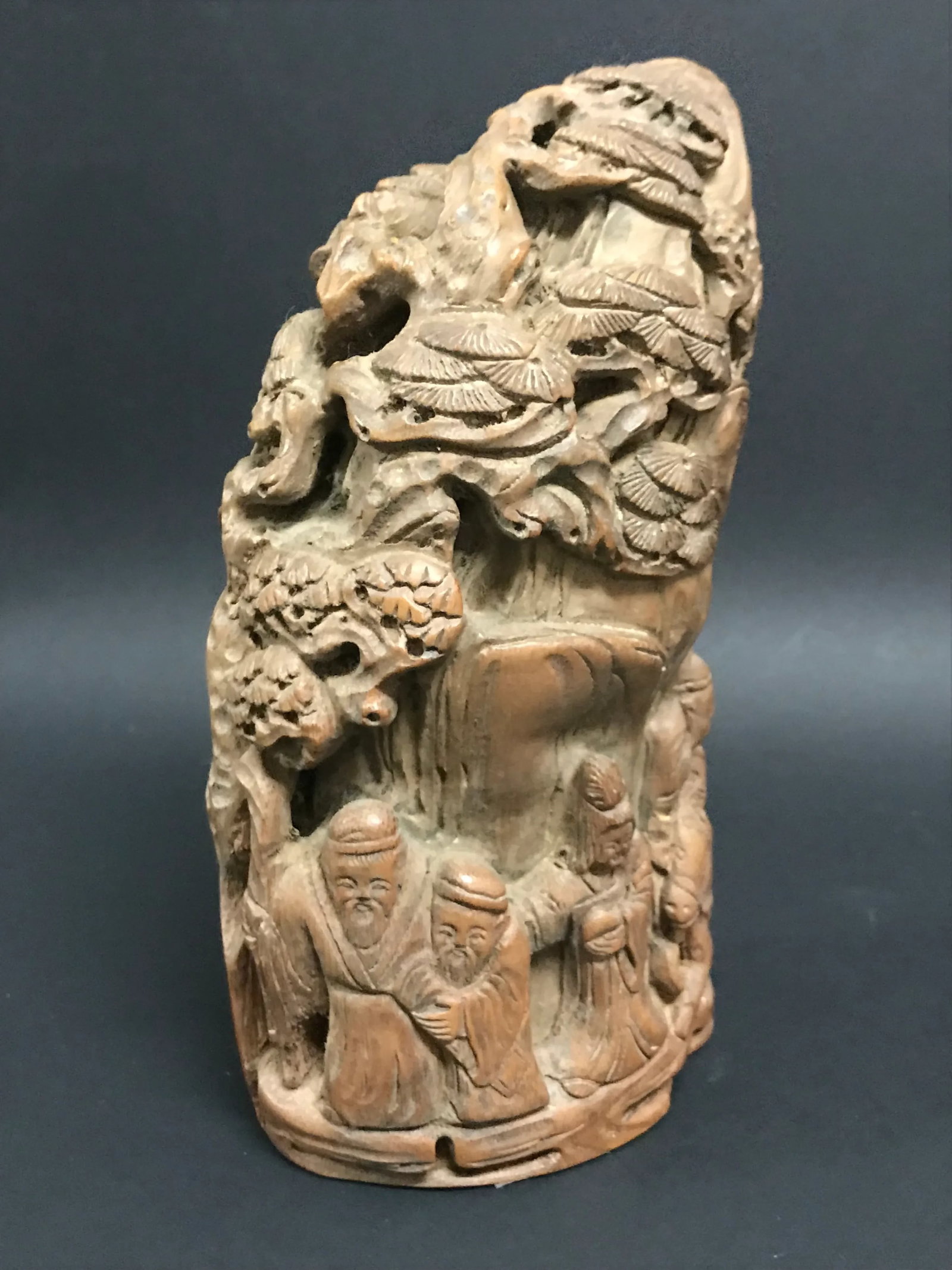 Vintage Chinese Art Carved Bamboo Mountain Villages Scenery Sculpture - 2