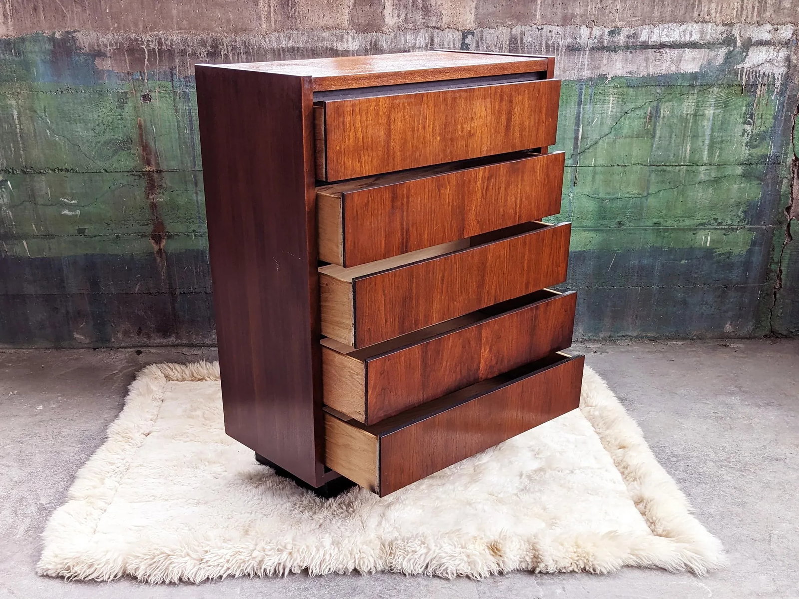 Mid Century Modern Lane Brutalist 1970s Tallboy Dresser Storage - 2
