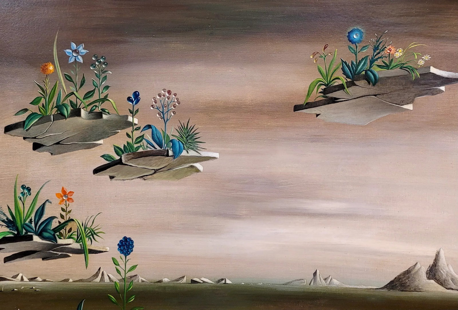 Georges Spiro -Gemstone Flowers in a Surreal Desert Landscape-Oil Painting C.1960s - 7