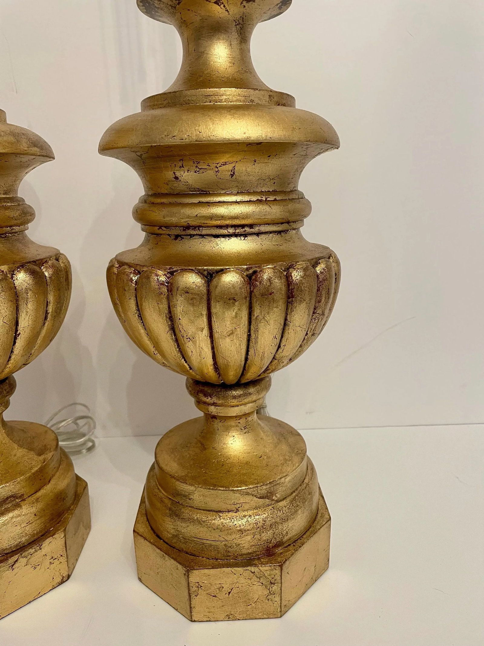 Carved Gilt Lamps - A Pair - 7