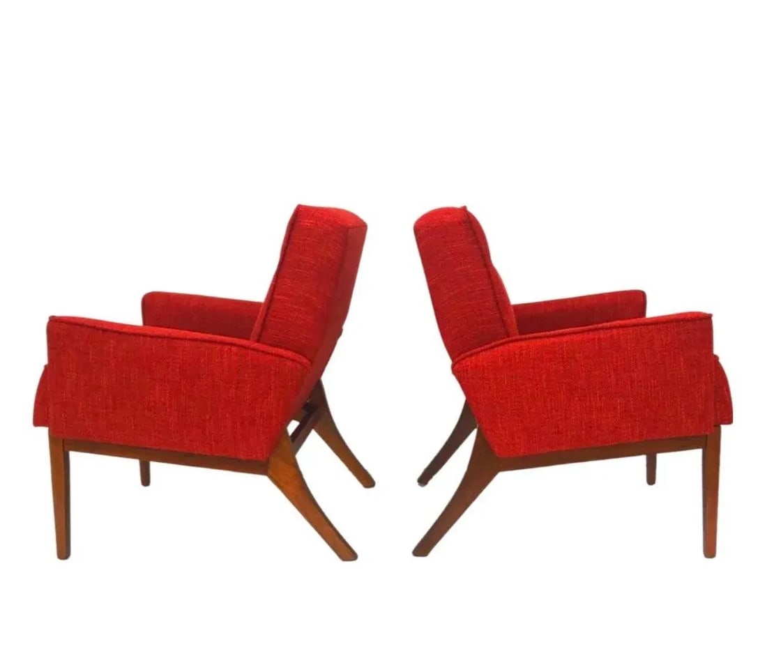 Mid Century Modern 1960s Walnut Arm Club Lounge Chairs, Restored- Set of 2 - 2