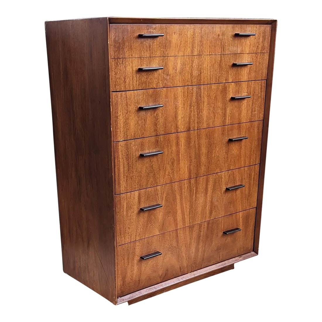 Mid Century Modern Brutalist Lane Furniture 1960s Tallboy Dresser: Very nice looking and functional high quality Brutalist Lane dresser. The drawers catch on rollers. In very good condition throughout. Very nice drawer pulls, beautiful minimalist piece, Very cool