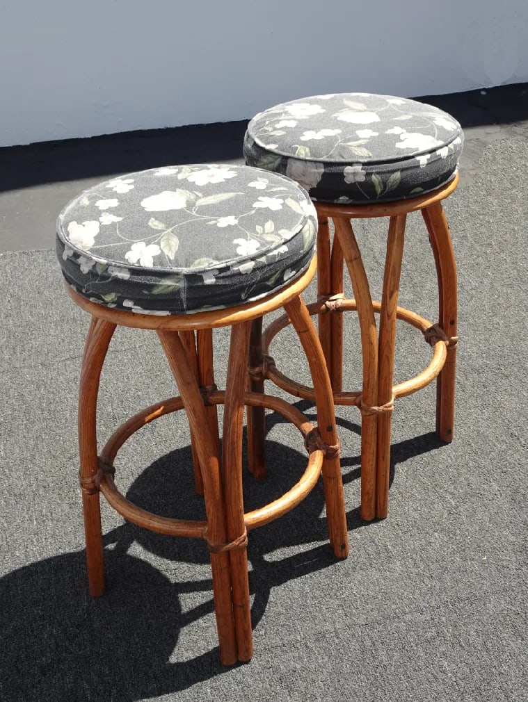 Pair Mid Century Bamboo Swivel Barstools by Heywood Wakefield ~ Tiki Palm Beach - 3