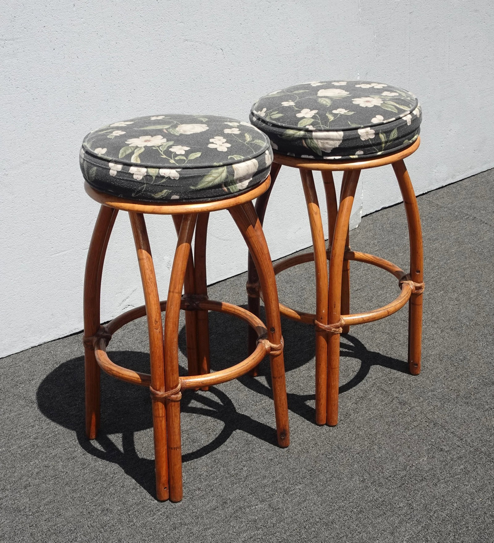 Pair Mid Century Bamboo Swivel Barstools by Heywood Wakefield ~ Tiki Palm Beach - 4