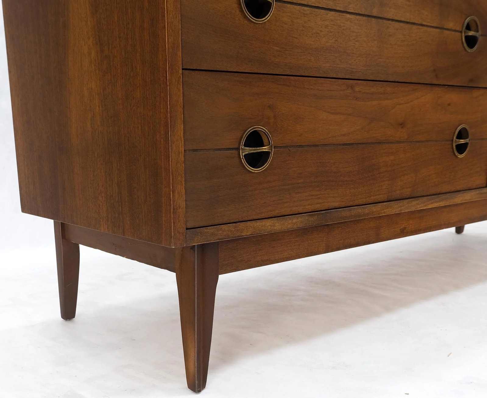 Danish Mid Century Modern 6 Drawers Walnut Double Dresser Credenza Round Pulls - 10