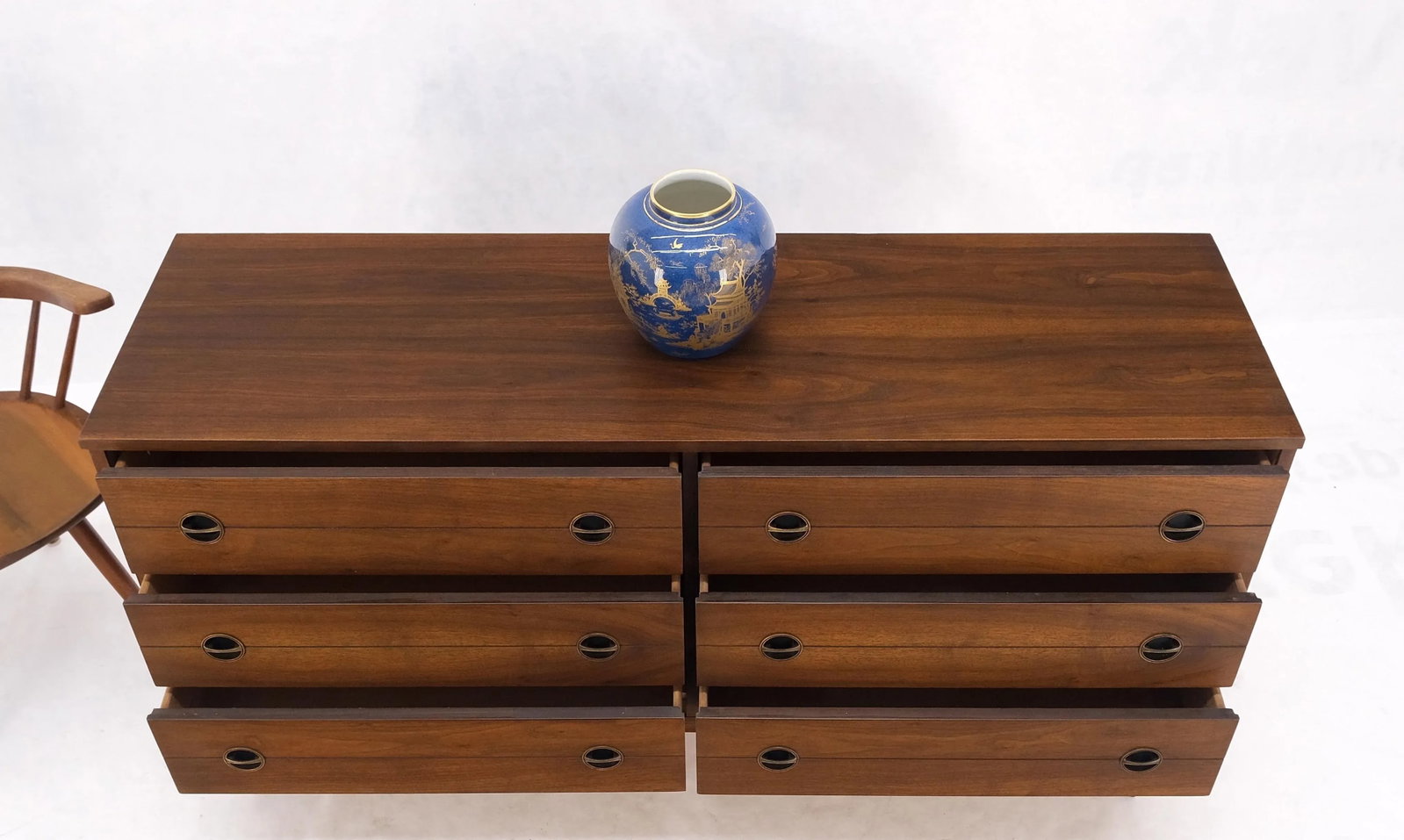Danish Mid Century Modern 6 Drawers Walnut Double Dresser Credenza Round Pulls - 3