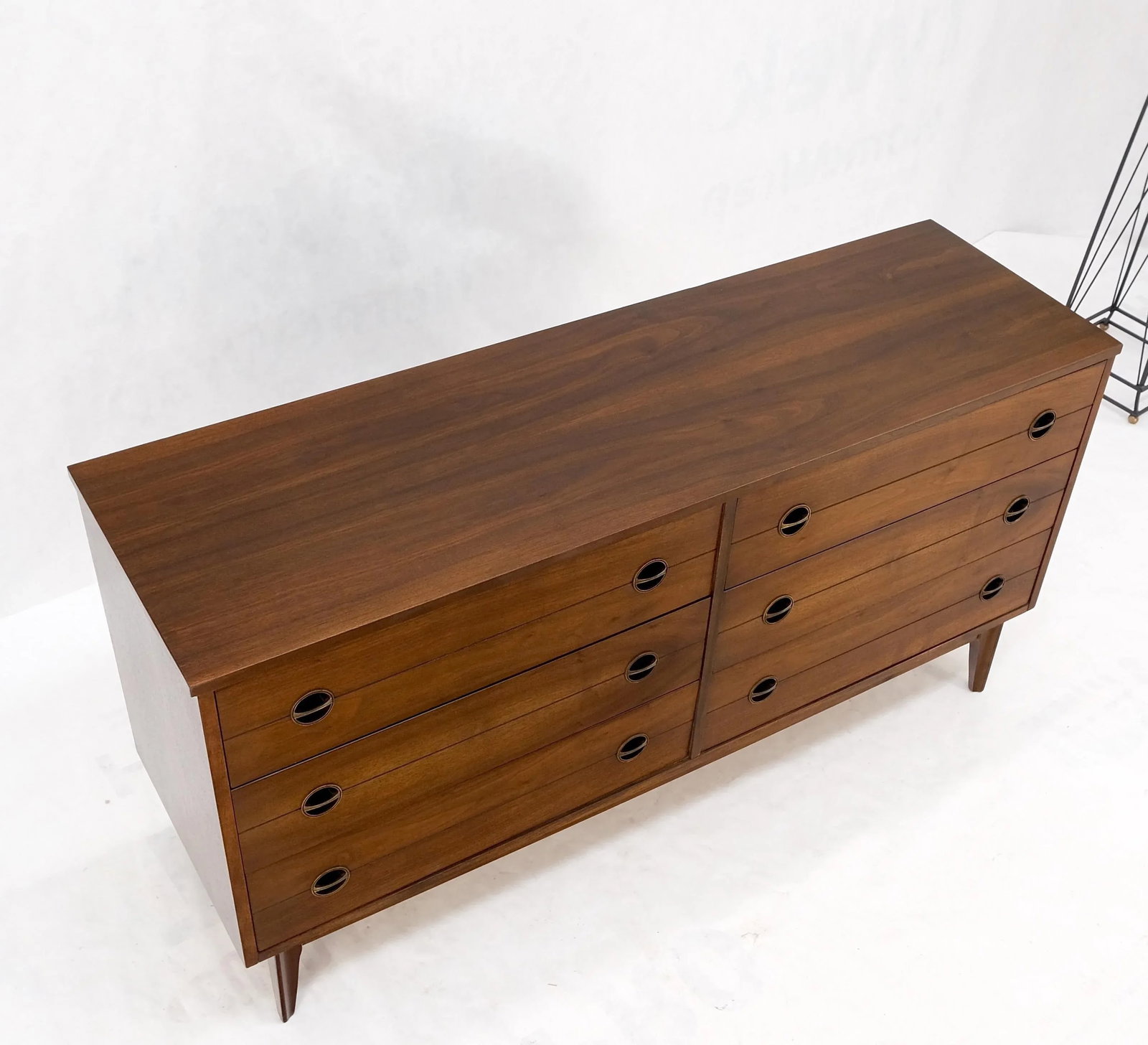 Danish Mid Century Modern 6 Drawers Walnut Double Dresser Credenza Round Pulls - 5