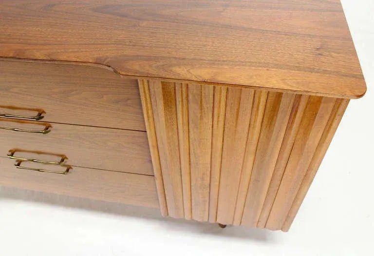 Mid-Century Modern Long Walnut Dresser - 4
