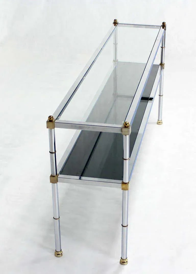 Mid-Century Modern Chrome Brass and Glass Two-Tier Table - 10