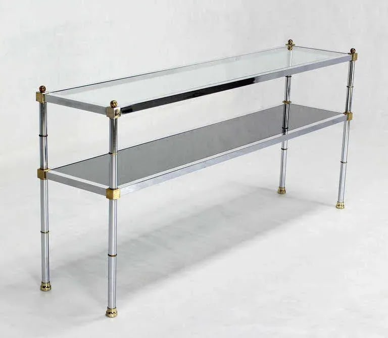 Mid-Century Modern Chrome Brass and Glass Two-Tier Table - 2