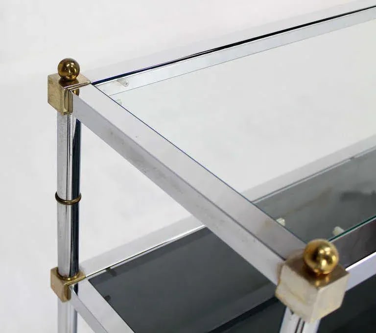 Mid-Century Modern Chrome Brass and Glass Two-Tier Table - 3