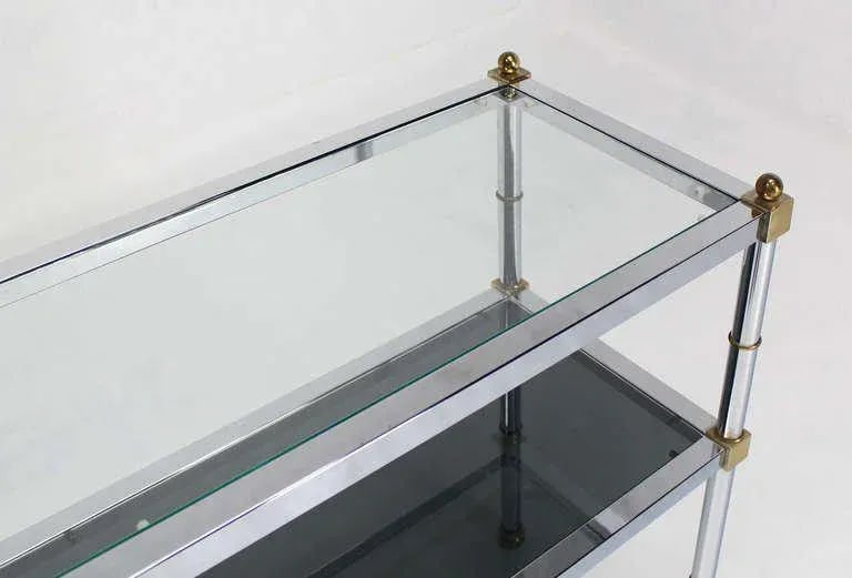 Mid-Century Modern Chrome Brass and Glass Two-Tier Table - 6