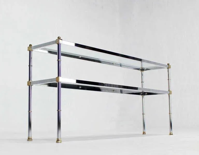 Mid-Century Modern Chrome Brass and Glass Two-Tier Table - 7