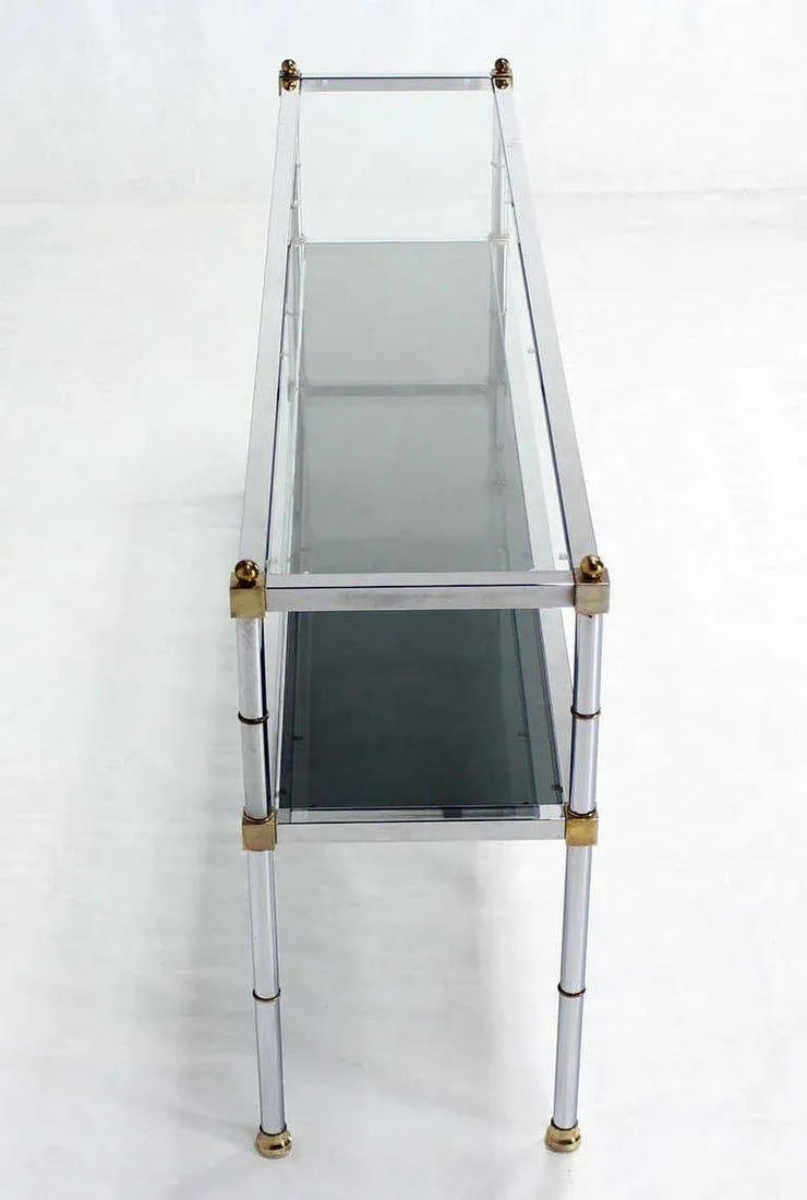 Mid-Century Modern Chrome Brass and Glass Two-Tier Table - 8
