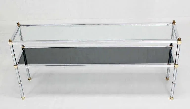 Mid-Century Modern Chrome Brass and Glass Two-Tier Table - 9