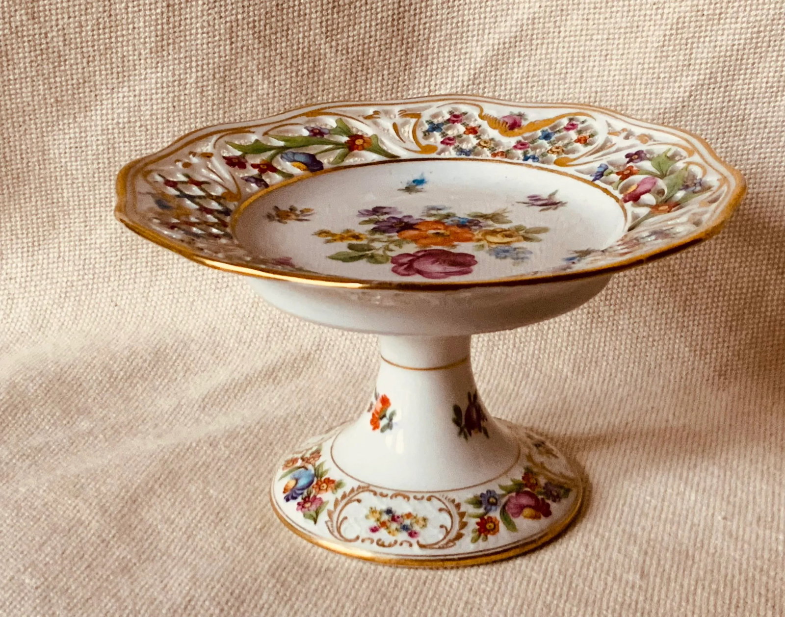 Curated Collection of Three Dresden Reticulated Porcelain Serving Pieces - Hand Painted German Artis - 10
