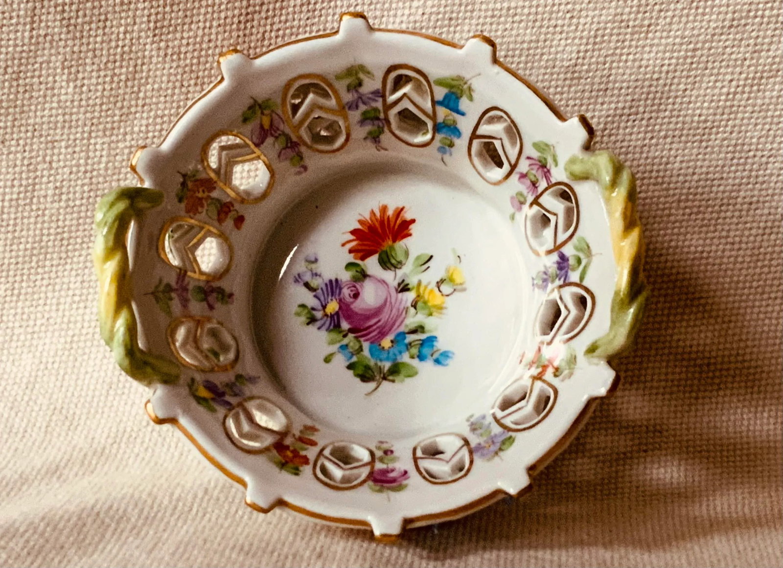 Curated Collection of Three Dresden Reticulated Porcelain Serving Pieces - Hand Painted German Artis - 11