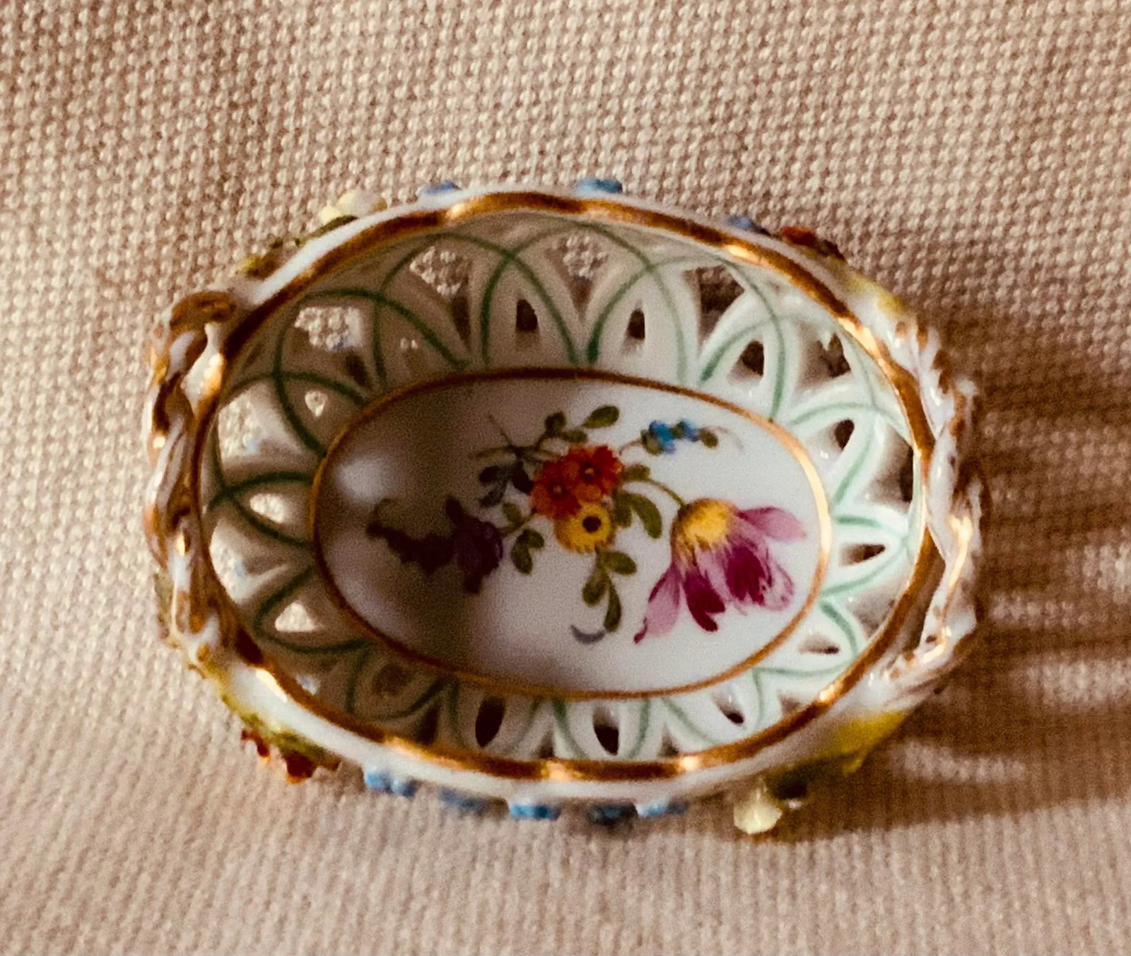 Curated Collection of Three Dresden Reticulated Porcelain Serving Pieces - Hand Painted German Artis - 12