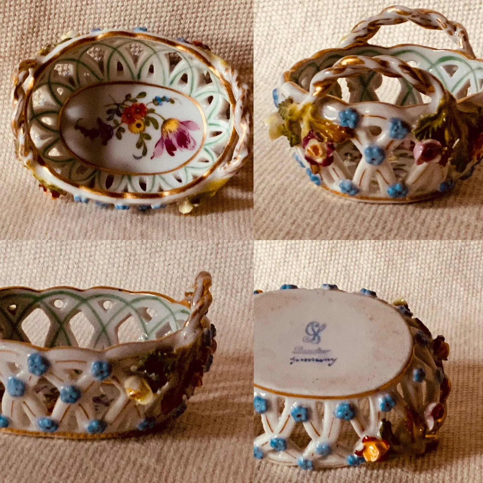 Curated Collection of Three Dresden Reticulated Porcelain Serving Pieces - Hand Painted German Artis - 2