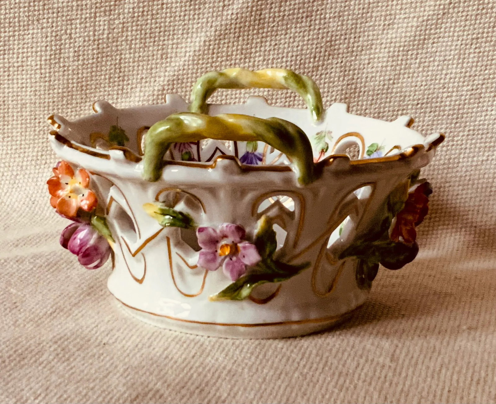 Curated Collection of Three Dresden Reticulated Porcelain Serving Pieces - Hand Painted German Artis - 6