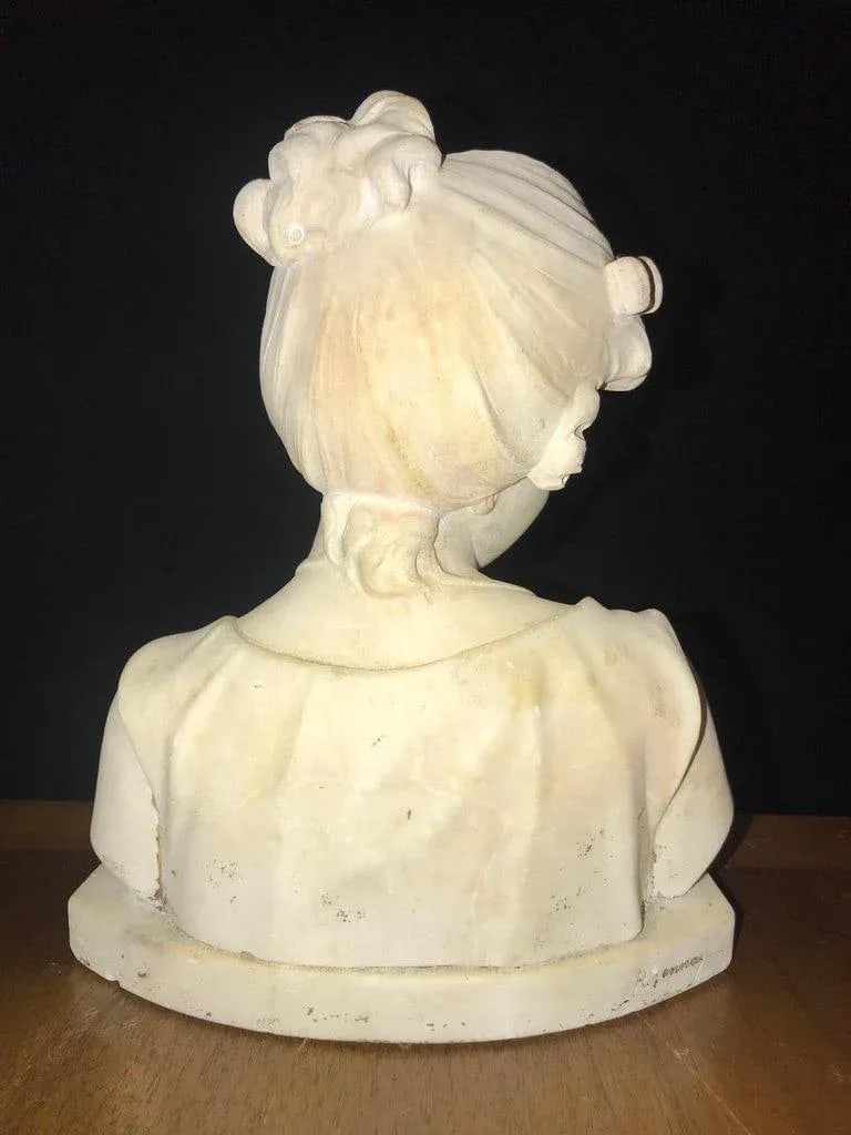 Signed 19th Century Marble Miniature Bust of a Young Girl Signed on Reverse - 7
