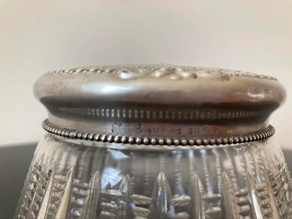 Antique Art Nouveau Crystal Glass Sterling Silver Vanity Box by Gorham - 11