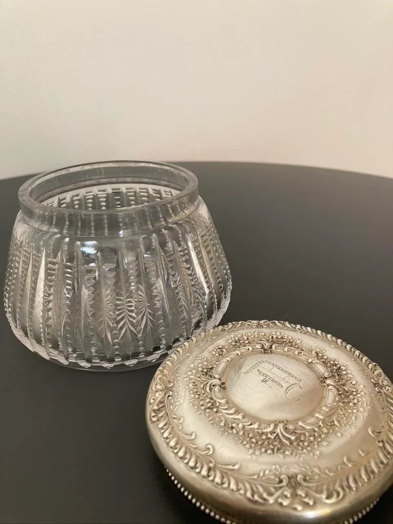 Antique Art Nouveau Crystal Glass Sterling Silver Vanity Box by Gorham - 12