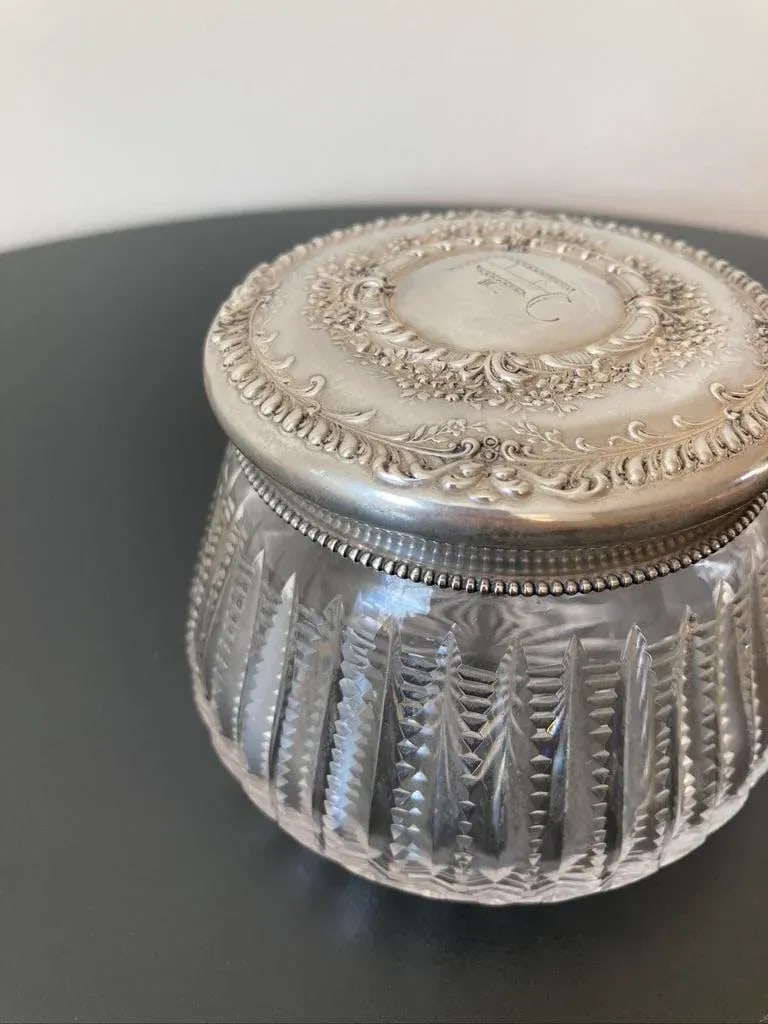 Antique Art Nouveau Crystal Glass Sterling Silver Vanity Box by Gorham - 3