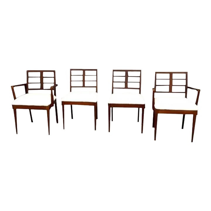 1960s Vintage Paul Frankl Style Mid-Century Dining Chairs- Set of 4: Set of 4 dining chairs Paul Frankl Style mid century modern Reupholstered Gorgeous and sleek look Condition: Alterations: Original Design Modified Imperfections: Some Imperfections Condition Notes: