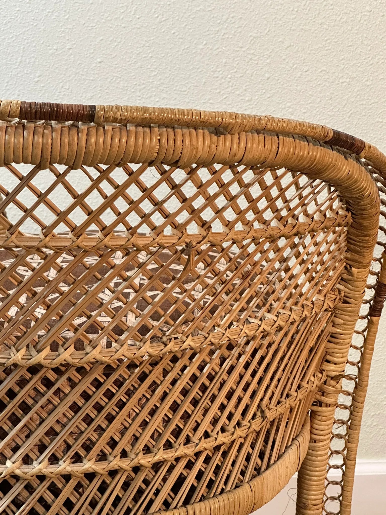 1970s Mid-Century Natural Woven Rattan Side Chair With Cushion - 7
