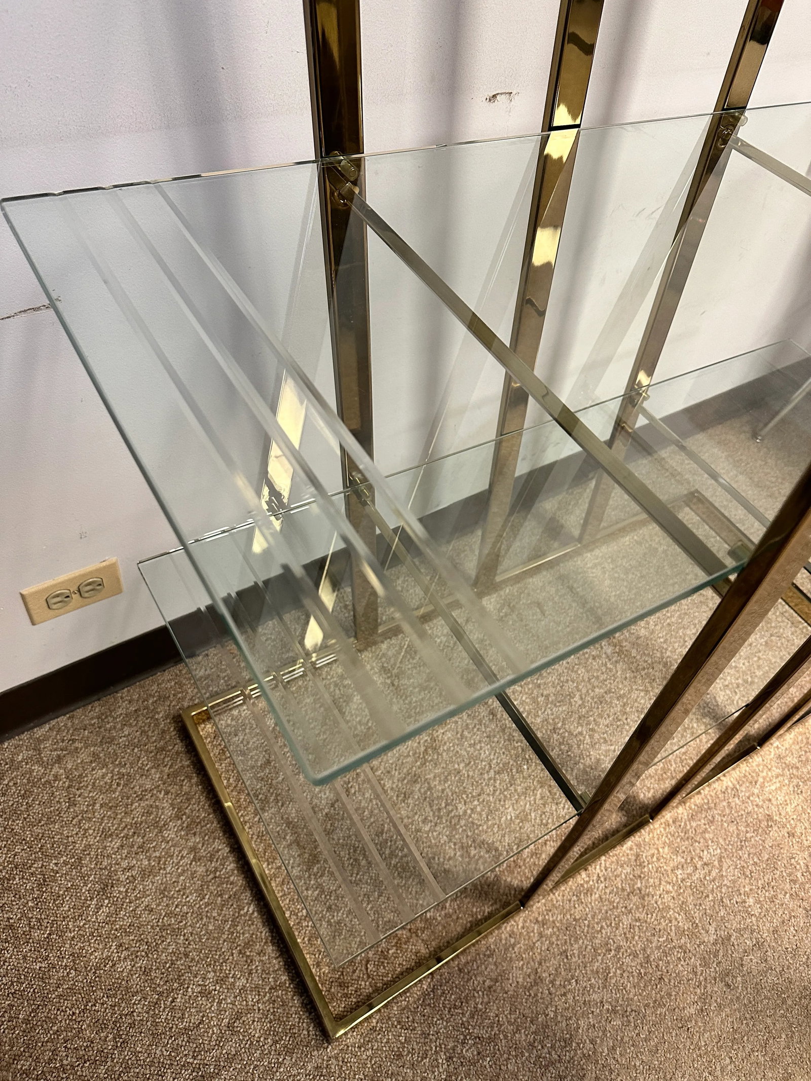 1970s Vintage Design Institute of America (Dia) Style Glass Brass Shelving Etagere Bookshelf - 5