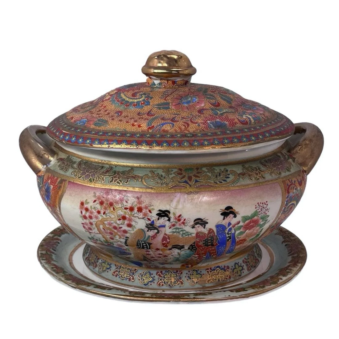 Early 1900s Antique Satsuma Style Tureen With Under Plate - 2