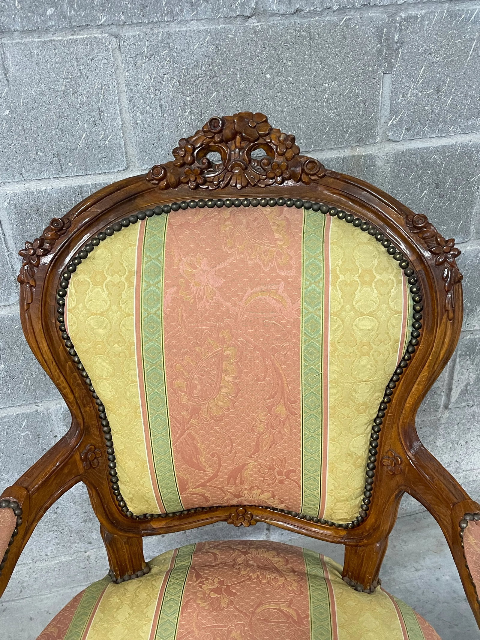 Pair of Louis XV Style Carved & Upholstered Armchairs - 4