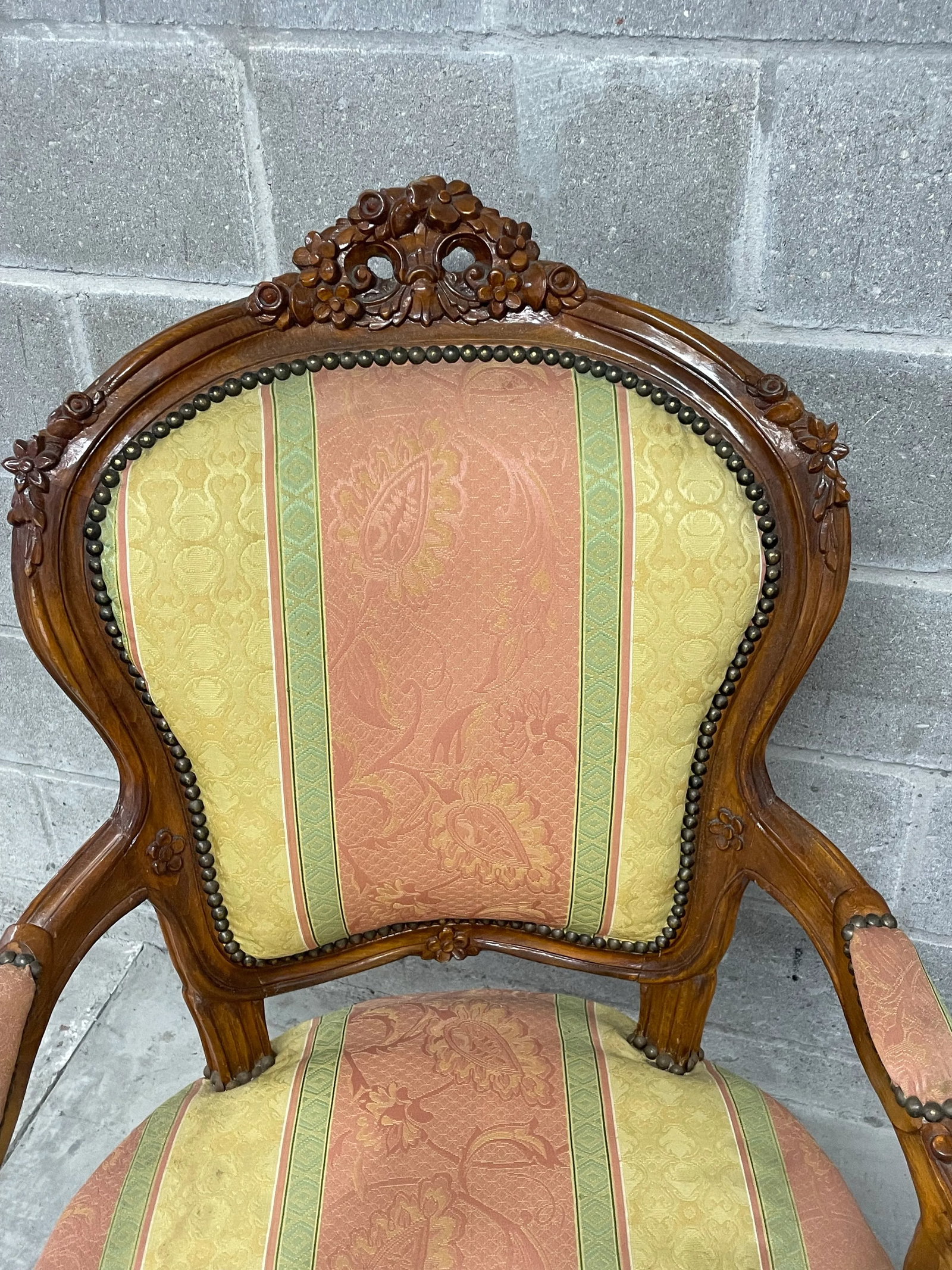 Pair of Louis XV Style Carved & Upholstered Armchairs - 5