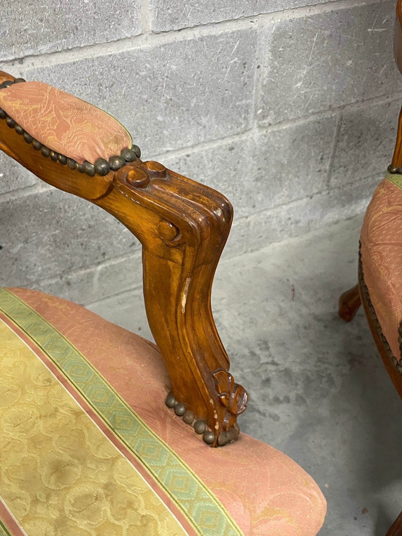 Pair of Louis XV Style Carved & Upholstered Armchairs - 6