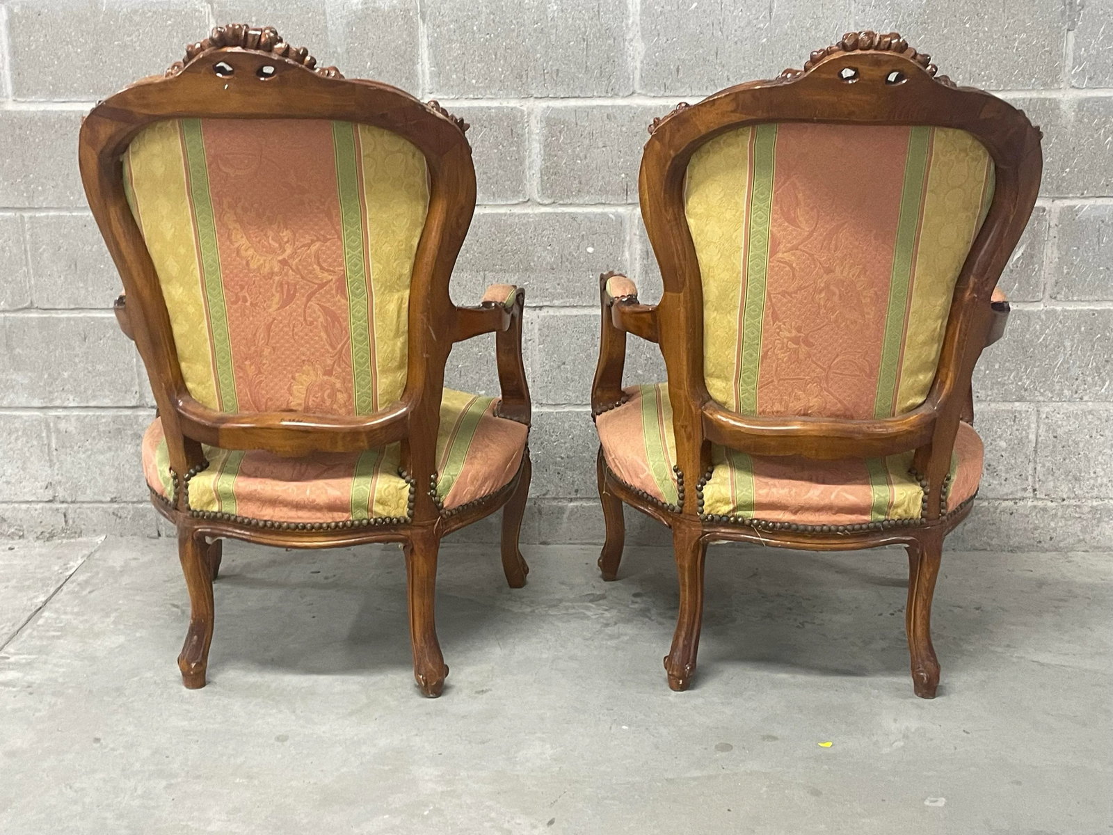 Pair of Louis XV Style Carved & Upholstered Armchairs - 9