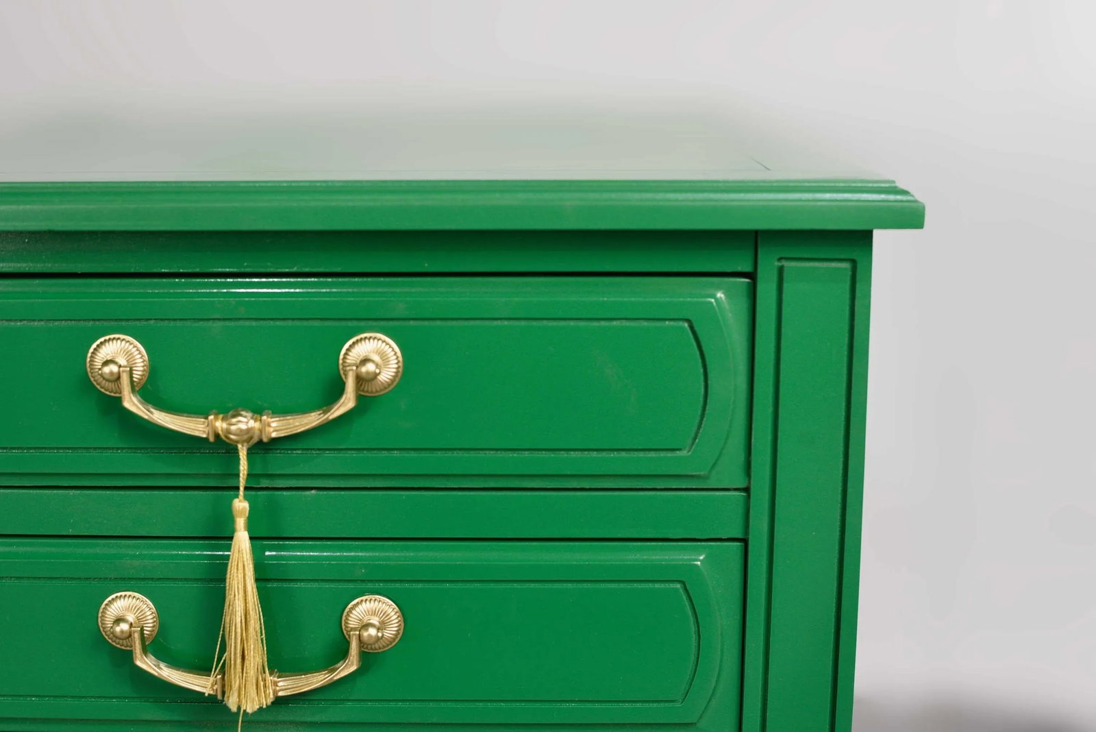 Mid Century Transitional Pair of Nightstands in Green With Gold Accents - Newly Painted - 8