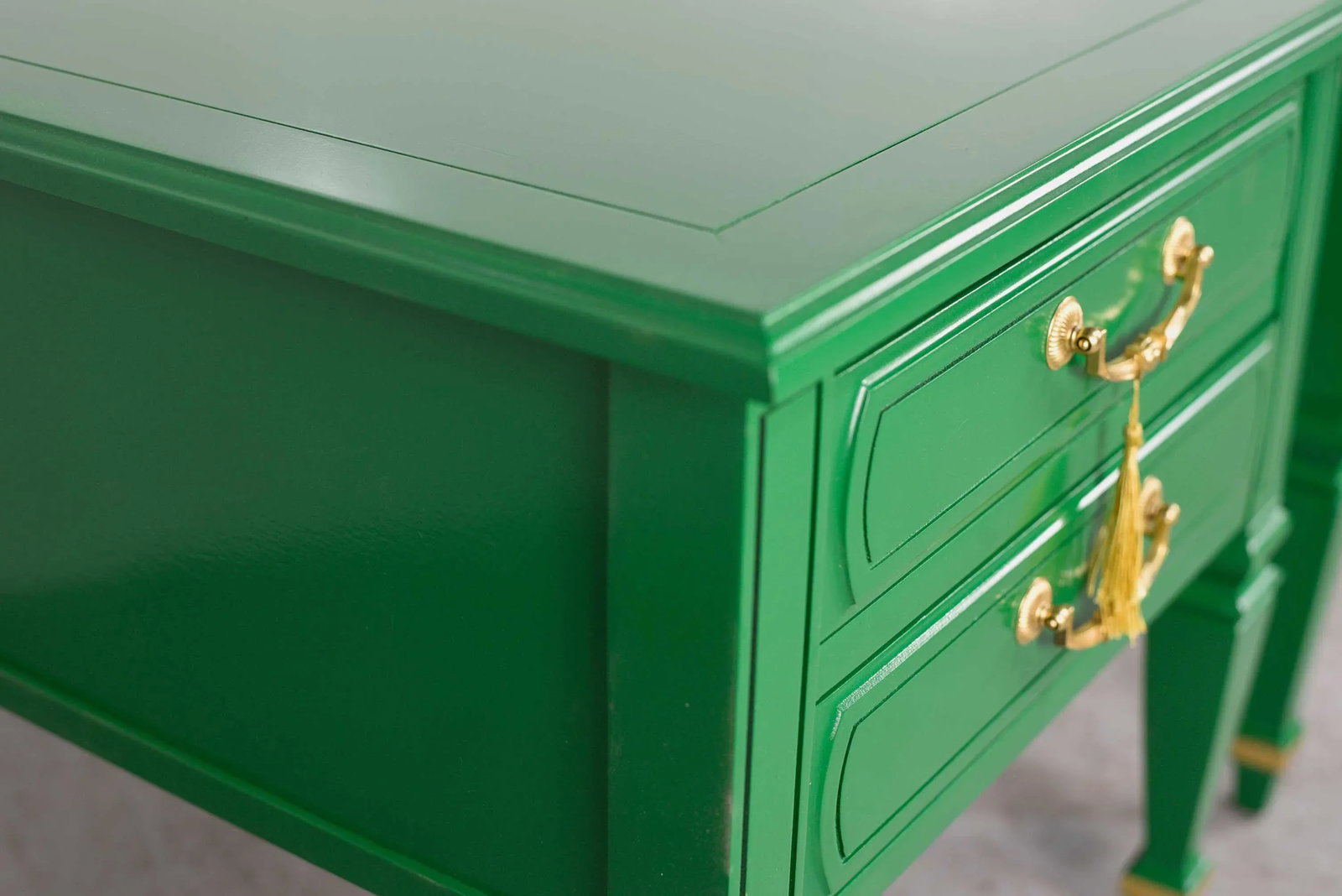 Mid Century Transitional Pair of Nightstands in Green With Gold Accents - Newly Painted - 9