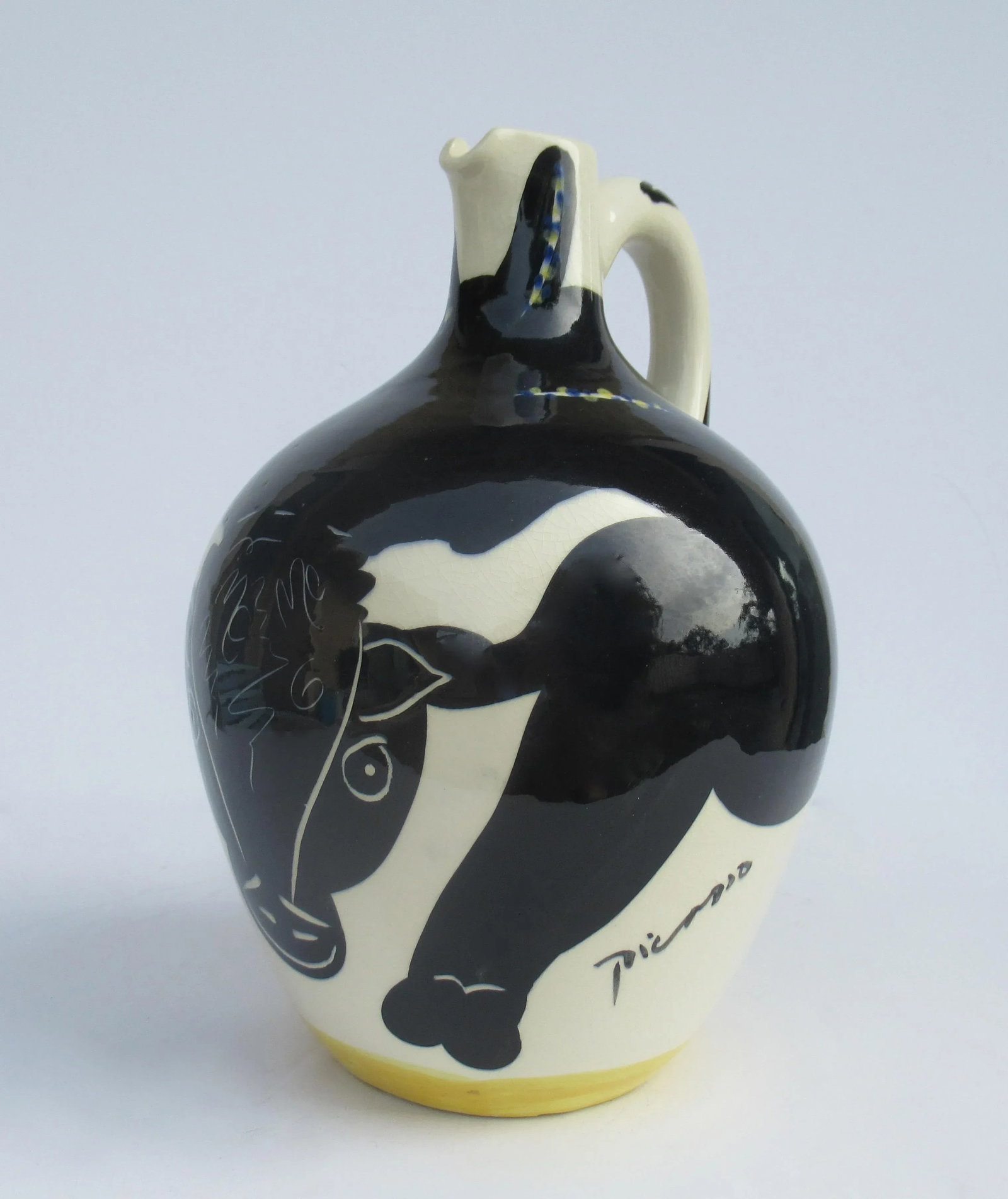 Vintage C.1970''s Original Signed & Numbered Ceramic Pottery "Taureau" (Bull) Jug With Handle by Pic - 3