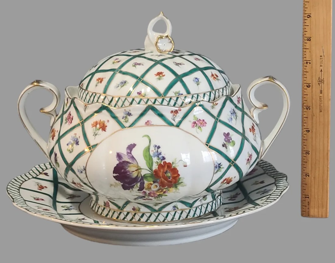 Vintage Hand Painted Floral Gilded "Royal Europe" Soup Tureen & Under Plate - 3