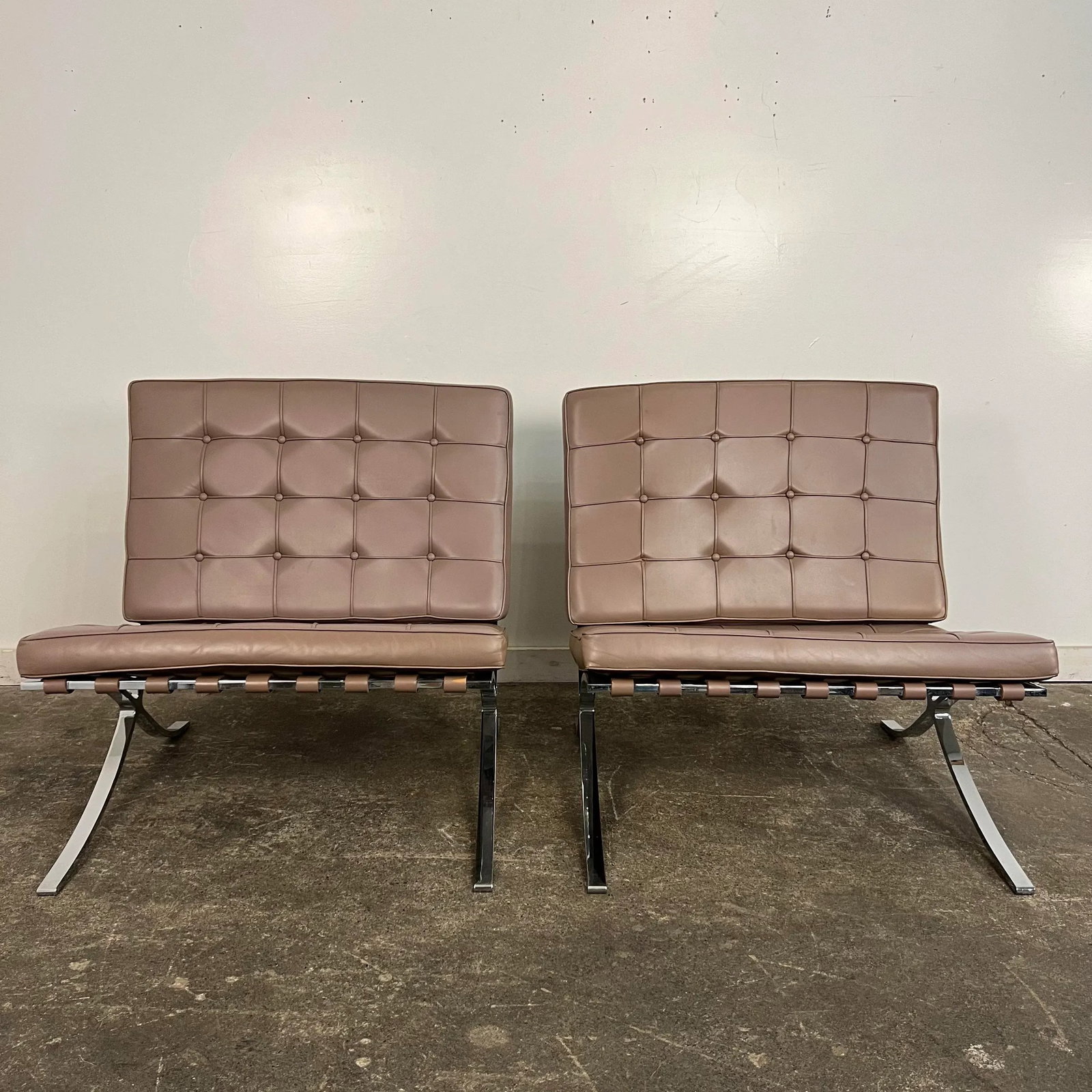 Pair of Leather Barcelona Lounge Chairs - 2