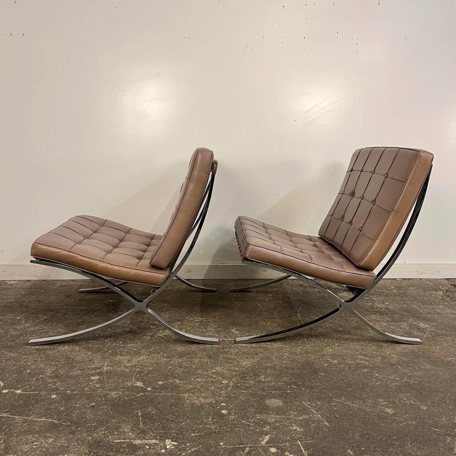 Pair of Leather Barcelona Lounge Chairs - 3