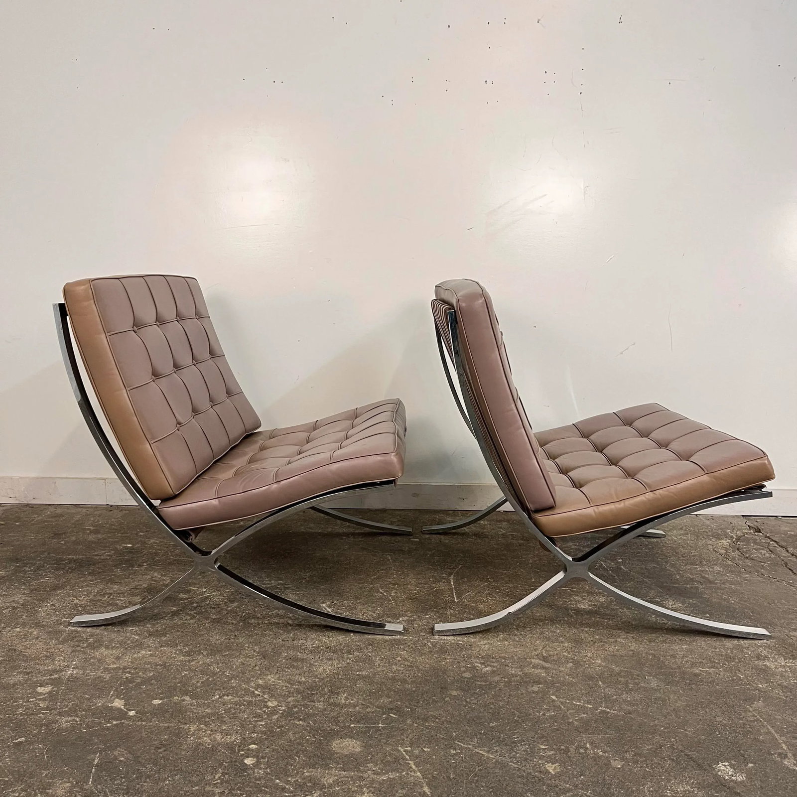 Pair of Leather Barcelona Lounge Chairs - 5