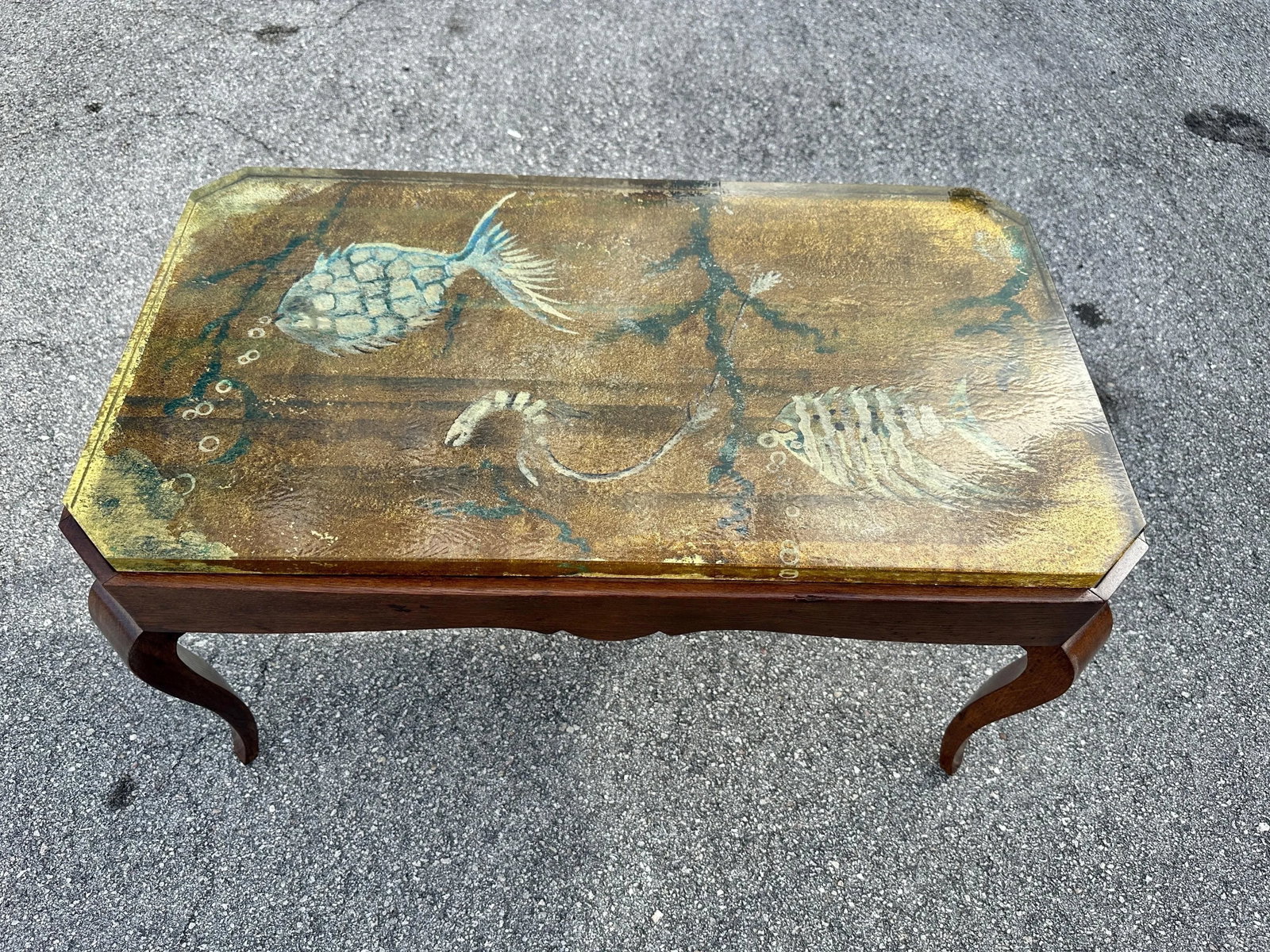 Reverse Painted Thick Glass Art Deco Cocktail / Coffee Table - 3
