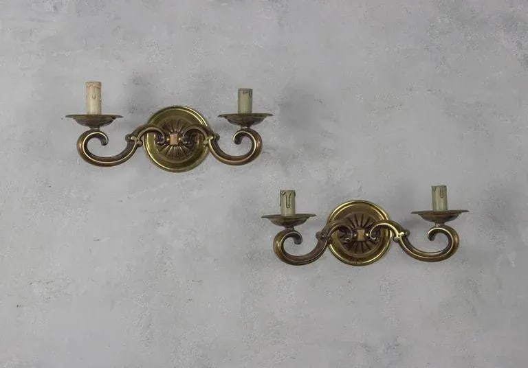Pair of French 1940s Gilt Bronze Sconces - 2