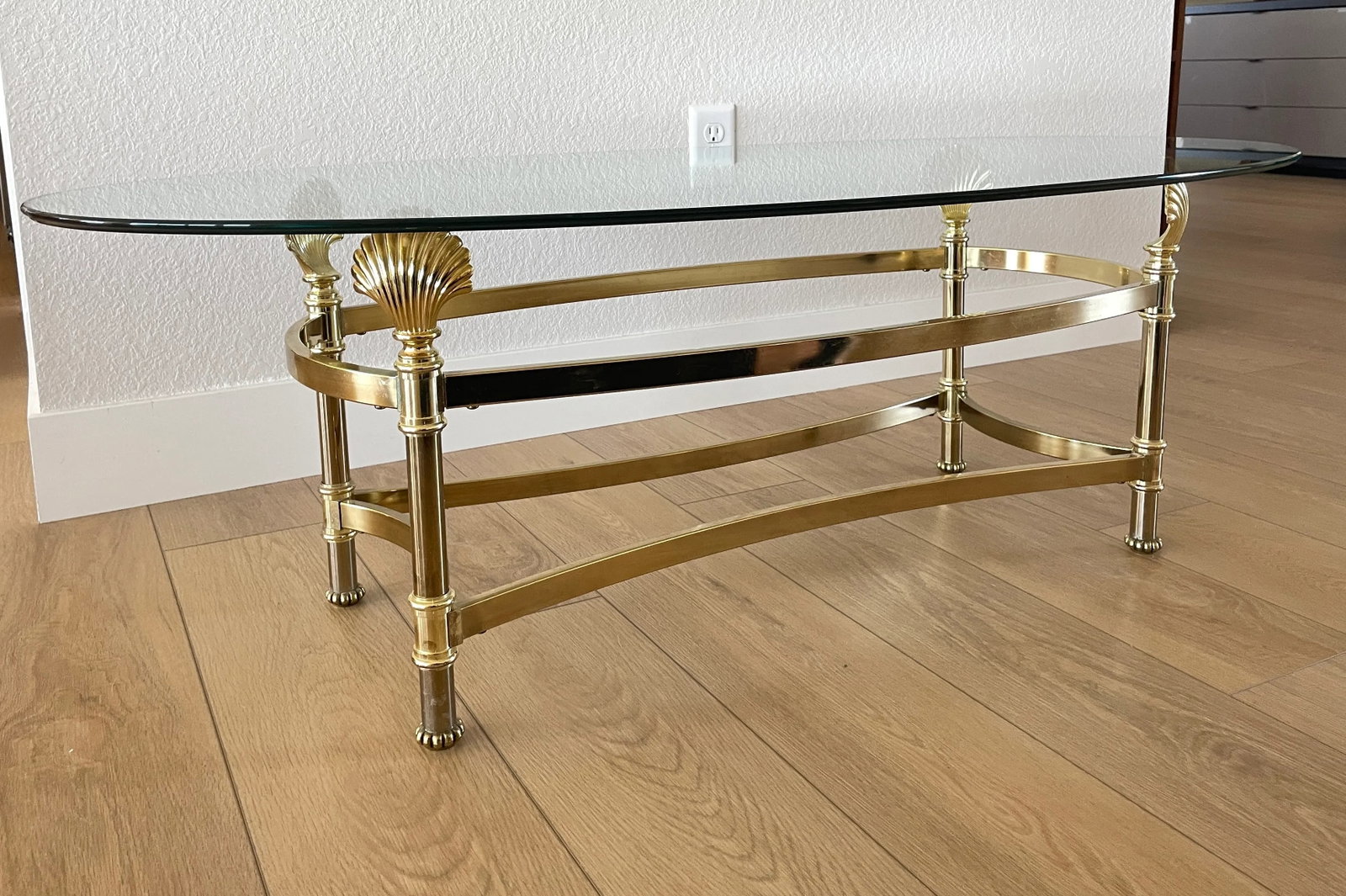 Mid 20th Century Hollywood Regency Maison Jansen Inspired Glass & Brass Shell Coffee Table - 2