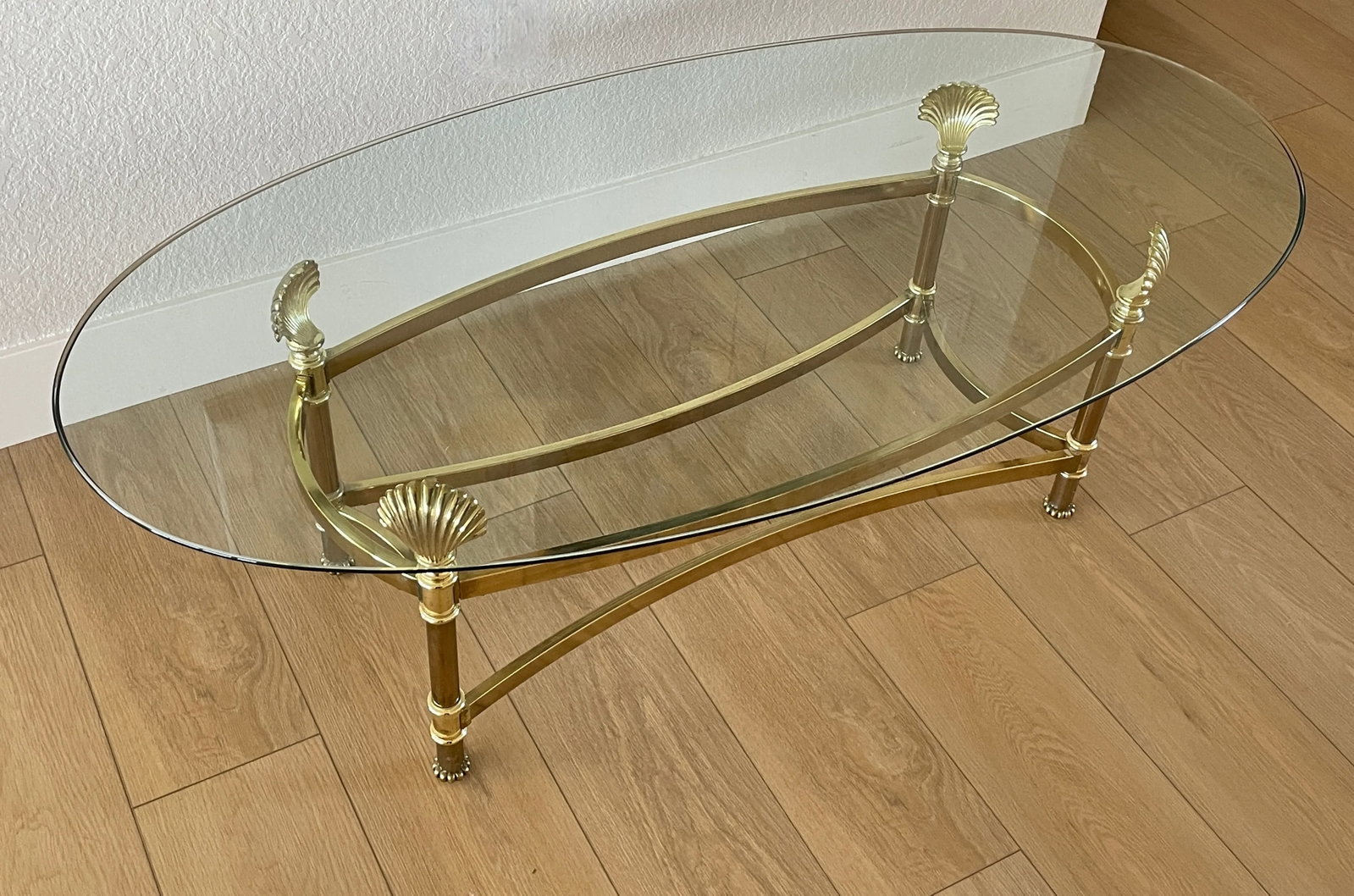 Mid 20th Century Hollywood Regency Maison Jansen Inspired Glass & Brass Shell Coffee Table - 3