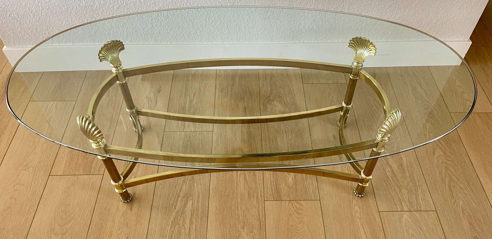 Mid 20th Century Hollywood Regency Maison Jansen Inspired Glass & Brass Shell Coffee Table - 5